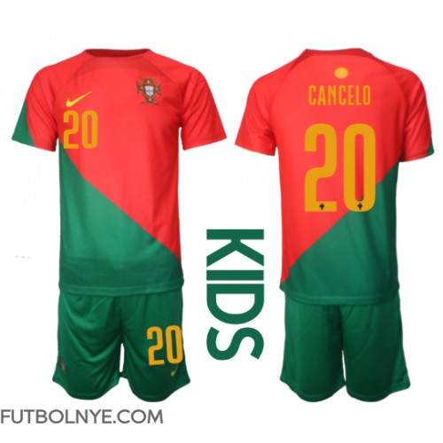 Camiseta Portugal Joao Cancelo #20 Primera Equipación para niños Mundial 2022 manga corta (+ pantalones cortos)
